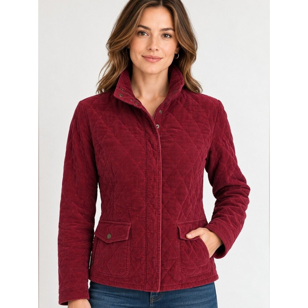 Eddie Bauer Ladies Burgundy Corduroy 100% cotton Jacket/Coat Quilted Lined M